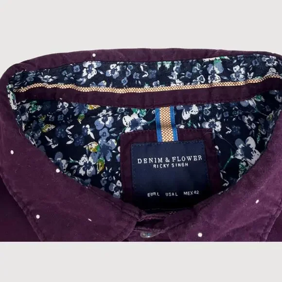 Denim & Flower Ricky Singh Button Shirt Maroon L - Picture 4 of 9